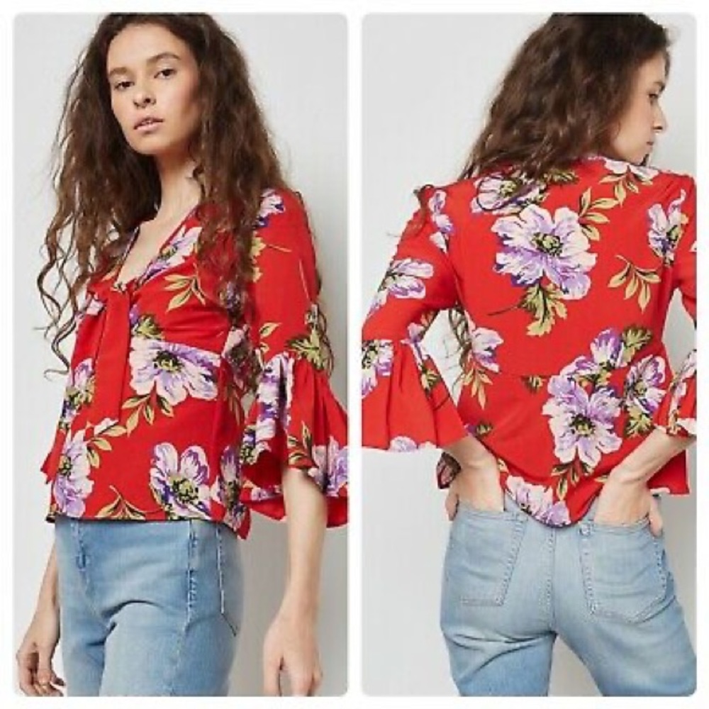 TOPSHOP Felicity Tie Front Floral Blouse Women’s Size 4